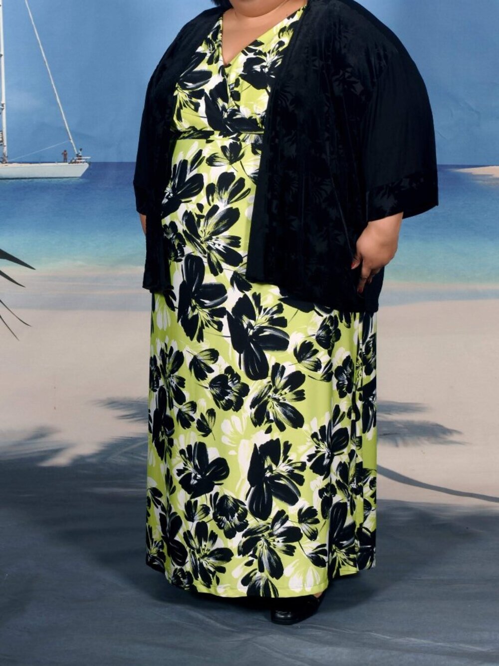 Gently Used - Avenue Size 30/32 Vibrant Black and Lime Green Surplice Maxi